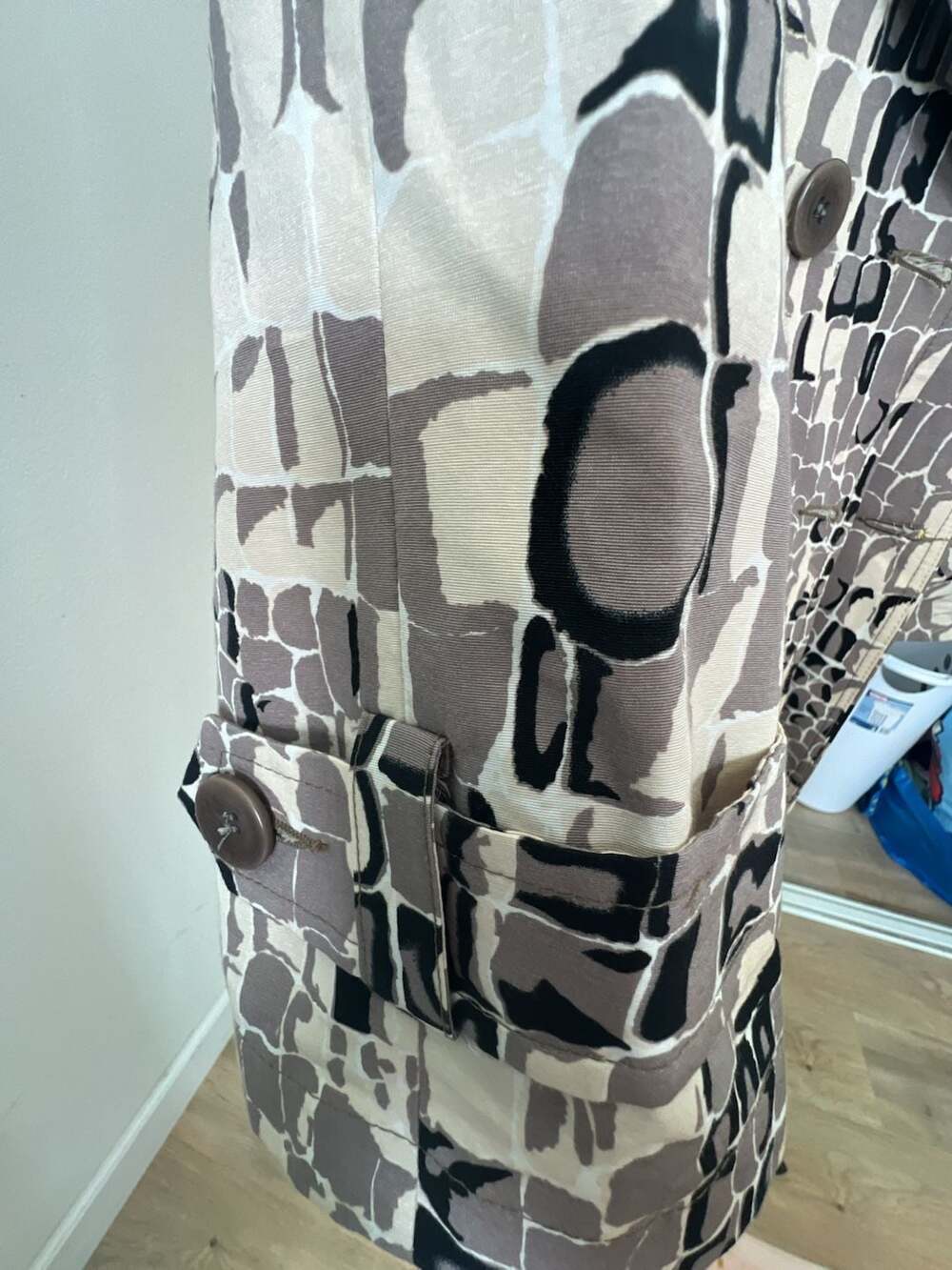 Nanette Lepore Black White Patterned Lined Trench Coat Size 4 - Picture 4 of 8
